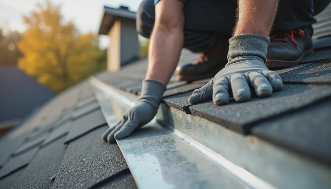 Proper flashing installation covered by workmanship warranty Roofer installing step flashing around a chimney