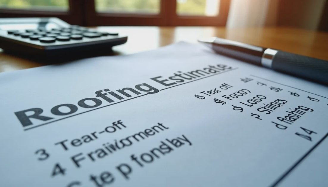 Example of a clear itemized roofing estimate Detailed roofing quote document with itemized costs for materials and labor
