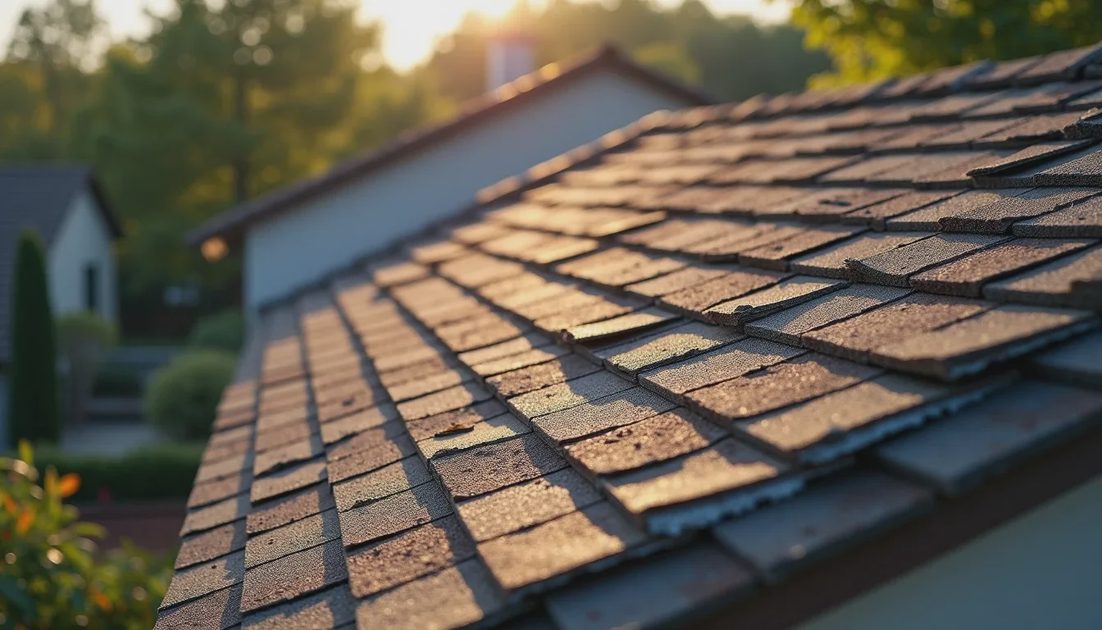 Aging roof with widespread curling and granule loss across multiple slopes