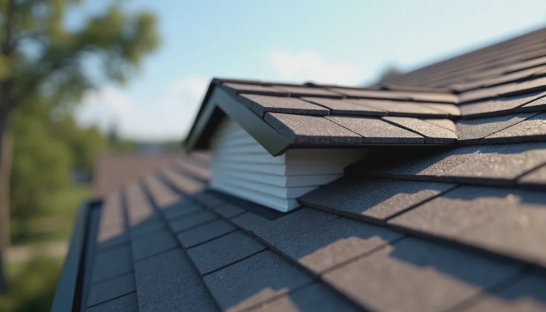 Continuous ridge vent installed at the roof peak