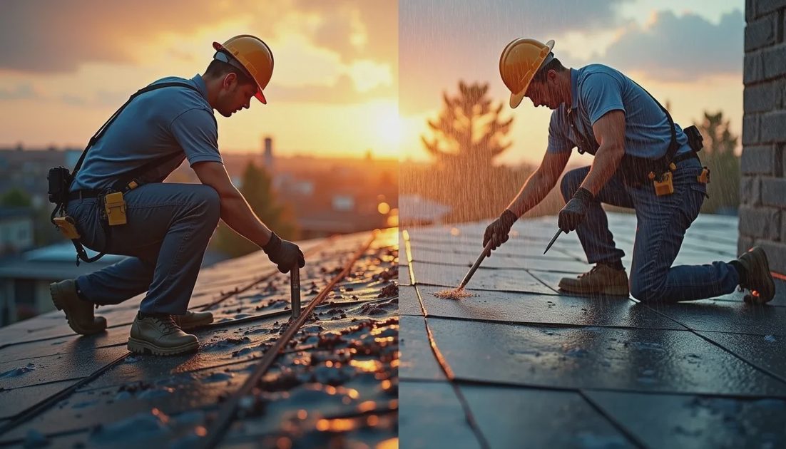 Planned replacement versus emergency response conditions Comparison of planned roofing work versus emergency repair conditions