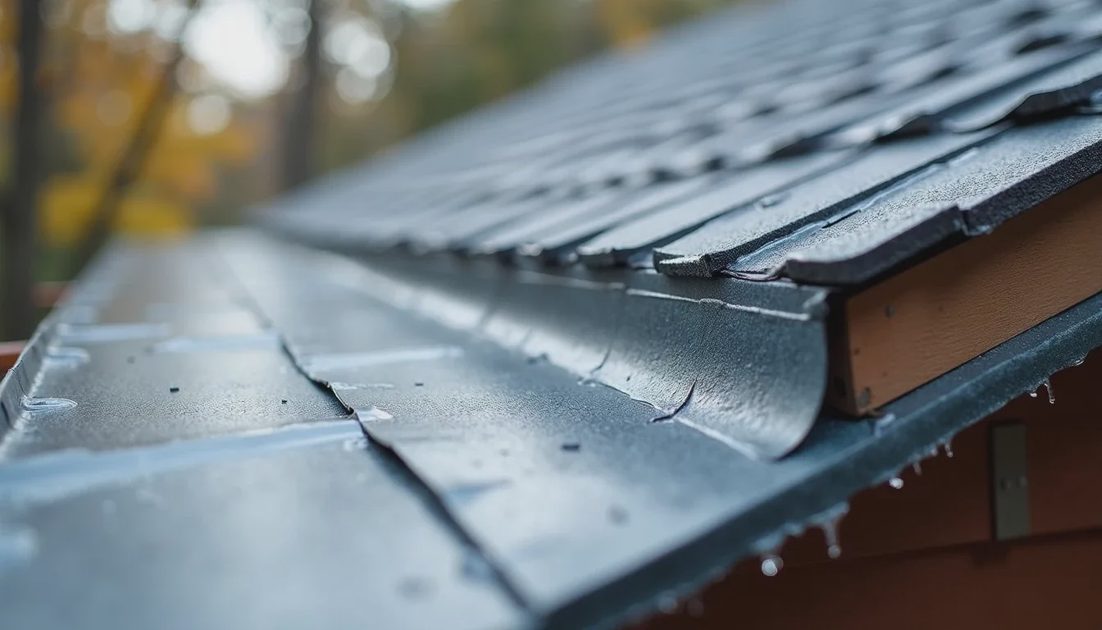 Ice-and-water shield membrane protecting vulnerable roof areas Self-adhered ice-and-water shield at eaves and valley